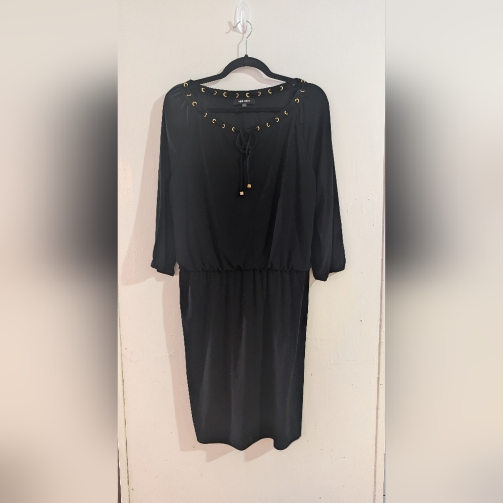 Nine West Black Dress with Gold Accents Vintage